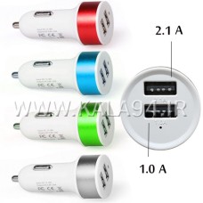 شارژر فندکی TM CLASSIC دایره ای رنگی / 2 پورت USB / دارای درگاه 1 آمپر و 2.1 آمپر / کیفیت بالا